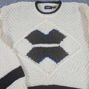 Vintage‎ Street Scene Sweater Cream Knit Geometric Pattern Pullover Mens Large